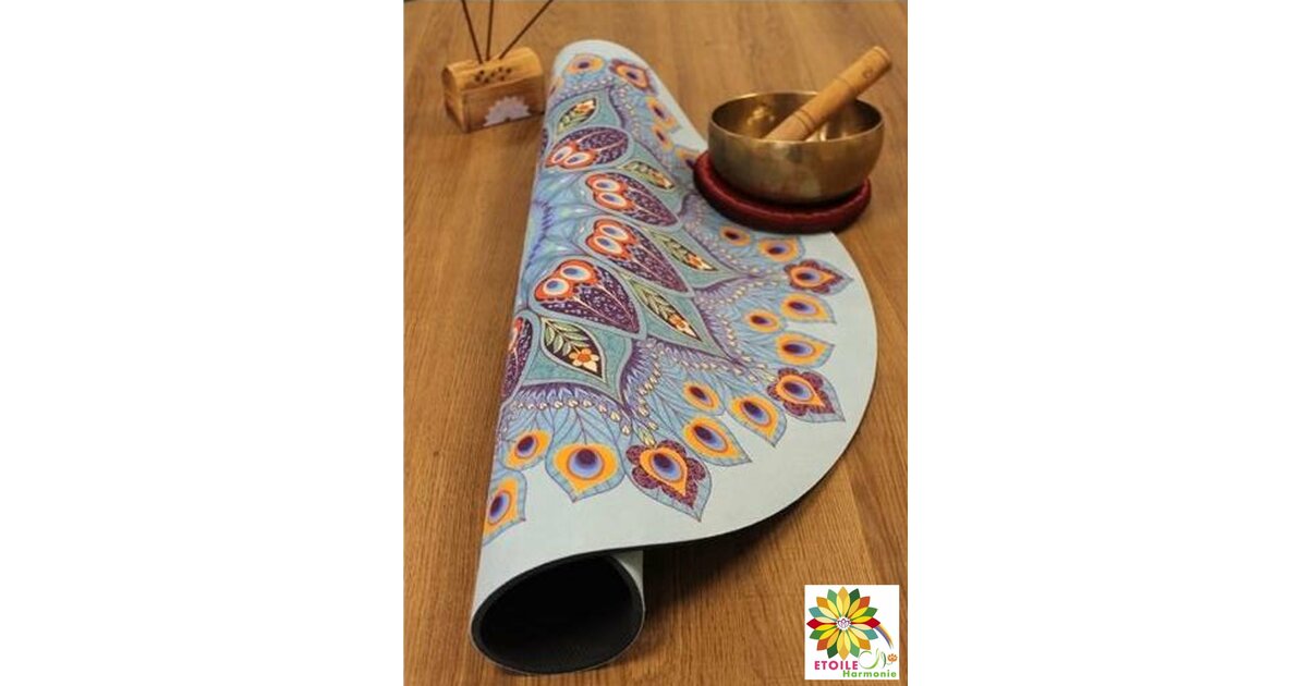 Tapis De Méditation Rond Mandala Bleu - 68 Cm De Diamètre, 3 Mm D'Épaisseur - Pour Yoga Et Relaxation